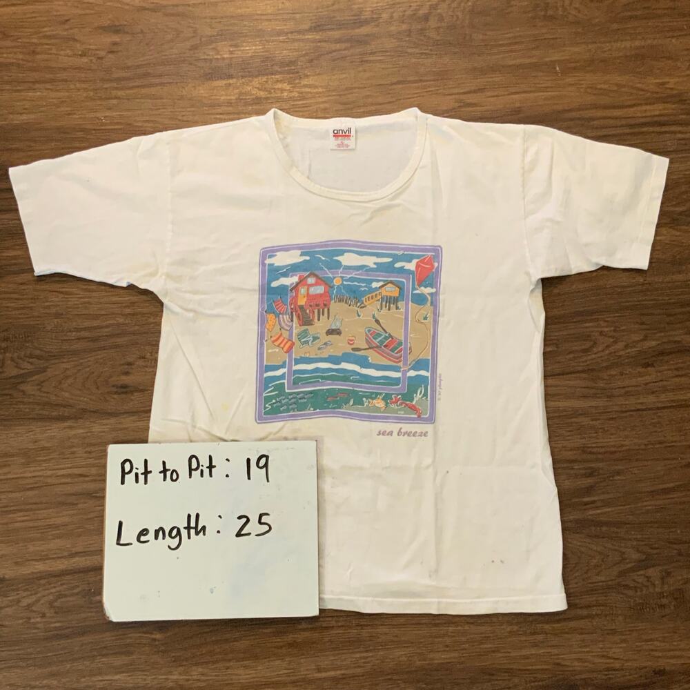 Vintage 90s Beach Sea Breeze T Shirt Anvil USA Made Womens L 1997